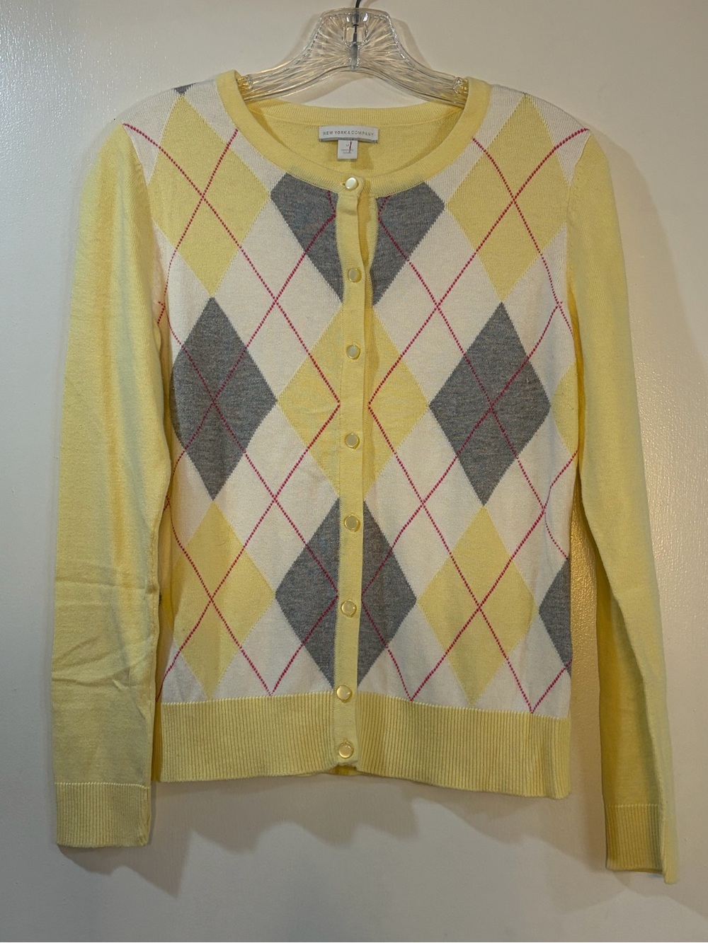 New York & Company Argyle Cardigan Sweater Womens Sz Medium